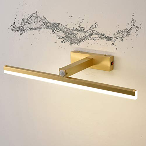 HMAKGG LED Spiegellampe mit Bewegungsmelder Badezimmer Vintage, Sensorleuchte Lichtsensor Messing Schminklicht für Spiegel Warmweiss Bad Wandleuchte Spiegelleuchte Beleuchtung 4000K,16w/73cm