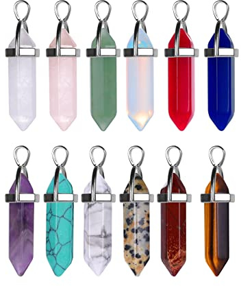 SAVITA 12pcs Chakra Crystal Pendants, Crystal Pendant Charms Hexagonal Natural Quartz Stone Pendants for Men Women Jewelry Making