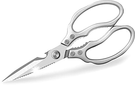AWinjoy Heavy Duty Sharp Kitchen Scissors, Dishwasher Safe, Cooking Shears for Meat, Chicken, Fish, Poultry, Herb, Bread (Silver)