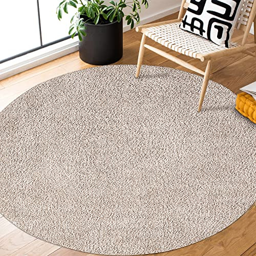 payé Teppich Rund Hochflor Shaggy - 80x80cm - Beige Einfarbig Uni Flauschig Modern Boho Wohnzimmer Schlafzimmer Deko Teppiche Weich Schlafzimmer