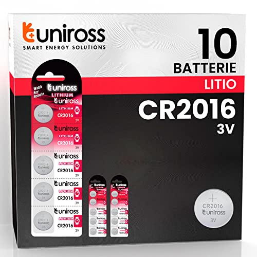 Uniross Pila de batería botón CR2016 Lithium de 3 V de litio de larga duración, Pilas de botón, Pilas reloj, mantenimiento de carga hasta 5 años sin mercurio y cadmio - 2 blísters de 5 pilas