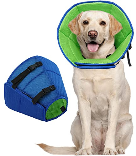 Kuoser Halskrause Hund, Hundekragen Leckschutz, Kragen Hund, Blau L | Bequemer Hund Halskrause mit Klettverschluss, verstellbar, schützt nach OPs vor Wundlecken und ermöglicht freie Bewegung