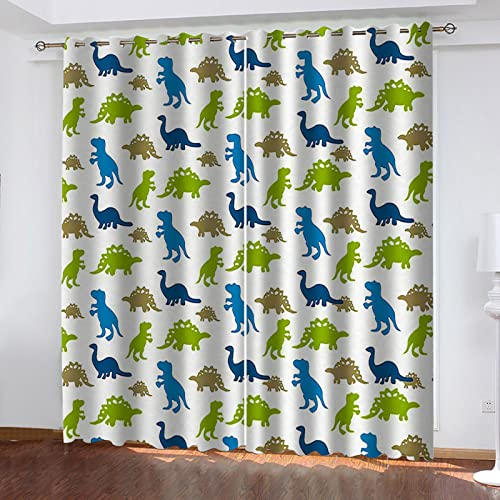 MAYNUO Blickdichte Vorhänge Mit Motiv 3D Blaues Tier Dinosaurier Kinder Gardinen Blickdicht Ösen Gardine Thermo 264x214 cm Schlafzimmer Kinderzimmer Vorhänge Dekoratives Muster, Verdunklungsvorhänge