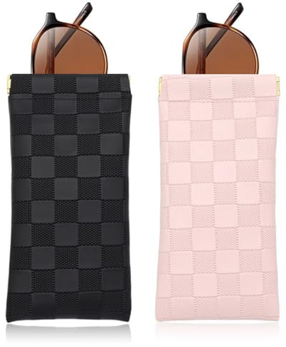 WKRTDY Custodie Morbide per Occhiali da Viaggio - Set da 2 pezzi in Pelle Morbida, Con Chiusura a Spremitura per Occhiali da Sole e Vista, Custodia Portatile e Sottile, Ideale per Uomo e Donna