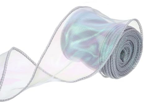 QUARKZMAN 9m Organzaband, 6cm Breit Chiffo Geschenkband,Organza Schleifenband für Geschenkverpackungen, Weihnachtsbaum, Basteln, Schleifen, Hochzeitseinladungen, Silber