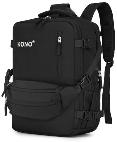KONO Handgepäck Rucksack Damen Herren, Laptop Rucksack Tragbarkeit Reiserucksack Wasserdichter, Flugzeug Cabin Bag für Reisen Weekender Sport,42 cm 20 L(Schwarz)