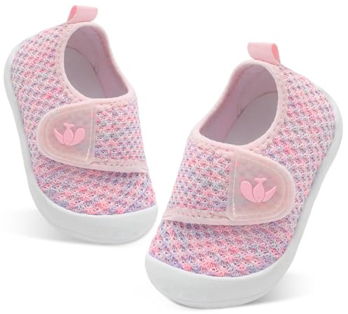 JIASUQI Baby Shoes Breathable Baby First Walking Shoes Wide Infant Sneakers Lightweight Barefoot Toddler Shoes(PinkPurple 118,6-12Months)