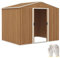 Outsunny 7.7 x 5.7ft Metal Garden Shed with Ventilation Slots and Sliding Doors, Galvanised Outdoor Tool Storage House, Brown Wood Effect