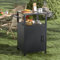 Skokliz Chariot de Barbecue, Table à Pizza avec 2 roulettes, Plateau de Table en Acier Inoxydable 304, d'extérieur Chariot de Jardin, 84x53x92cm, Noir