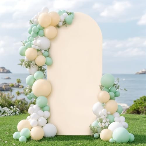 Bogen Fotohintergrund Hochzeitsbogen Abdeckung Halbkreisförmig Bogenabdeckung Elastischer Hintergrundabdeckung Bogenabdeckung für Hochzeit Party Bankette Deko,Beige,120cmx220cm