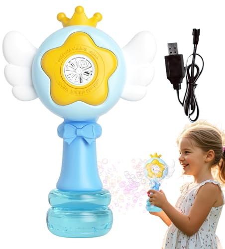 Automatischer Seifenblasenstab, elektrischer Seifenblasengebläse für Kinder, Bunte LED-, wiederaufladbar, Druck-ABS-Material, ideal für Freizeitparks, Strände, Hinterhöfe, 14 x 22 cm