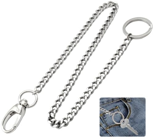 Chaîne Porte-Clés en Acier Inoxydable de 40 cm, Accessoire Pratique pour Accrocher Clés et Portefeuille à la Ceinture pour Femmes et Hommes, Solide et Élégant,chaînette porte clé (1 Pièce)
