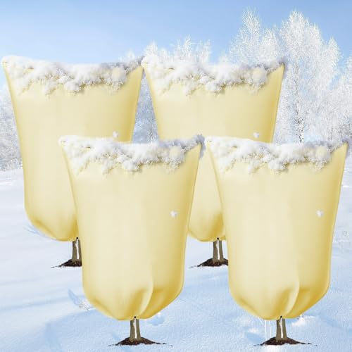 OZMI Frost Protection for Outdoor Plants, 4pack 180x140cm Olive Tree Covers for Winter Fleece Bags for Plants Fleece Frost Protection Bags Large Lemon Shrub Cover Horticultural Fleece Jackets