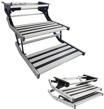 DPLWJPP Marche Manuel pour Camping-Car Escamotable À 2 Marches Verrouillage Rapide Construction en Acier Et Aluminium Marchepied D'entrée Pliable pour Camping-Car Manualtype