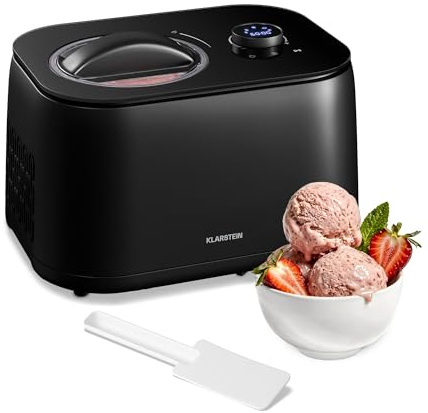 Klarstein FrostFusion Heladera - 3 en 1 Heladera, Granizadora & Yogurtera, 1L, Compresor, Pantalla LED, Fácil de Usar, Maquina de Helados, Acero Inoxidable