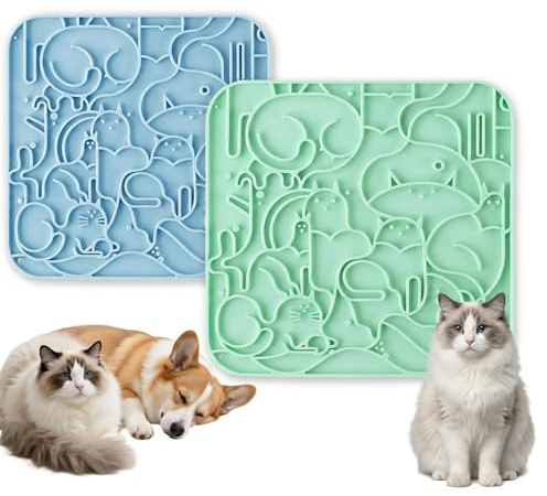 Tappetino da Leccare per Cani con Ventose - Sottociotola Gatto - 2 Pezzi Ciotola Anti Ingozzamento Gatto per Domestici e Rallentare Alimentazione - Silicone di Qualità Alimentare