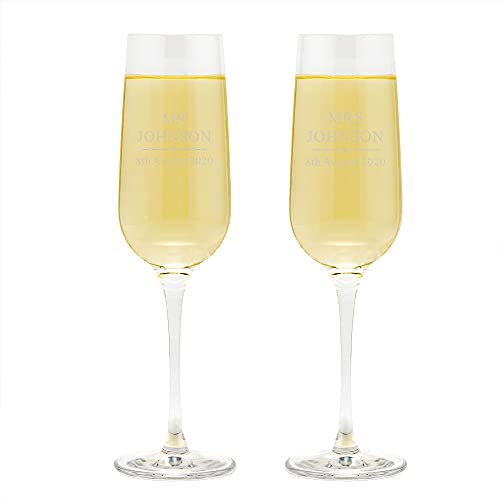 Personalised Champagne Glasses Pair/Bride And Groom Personalised Wedding Gifts/Engraved Champagne Flutes For Mr & Mrs/Engagement Gifts For Couples