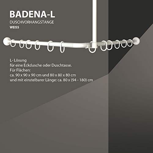 Winkelstange Duschvorhang Stange Weiß Anthrazit Silber Bad Stange Winkel, U und L-Form (L-Form 80x(94-180cm), Weiß)