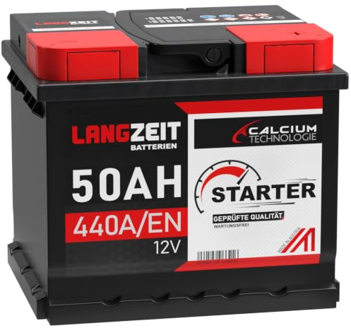 LANGZEIT Autobatterie 50Ah 12V 440A/EN ersetzt Batterie 44Ah 45Ah 46Ah 47Ah