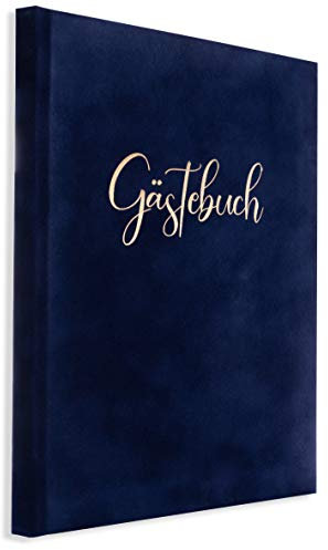 online-stammbuch Gästebuch aus Samt in Dunkelblau Gold zur Hochzeit, Taufe, Geburtstag, Konfirmation, Ferienwohnung, UVM. 23 x 18 cm, 124 Seiten
