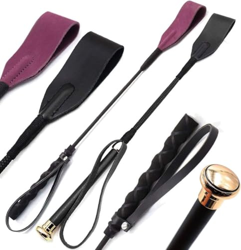 Piece Set 18 Gold and Purple Riding Horse Crop | Genuine Leather Jump Bat Top | Black Faux Handle