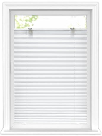 LazBlinds Tool-Free Cordless Pleated Shades with Suction Cups Light Filtering Top Down Bottom Up Pleated Blinds for Window Size 33 W x 64 H, White