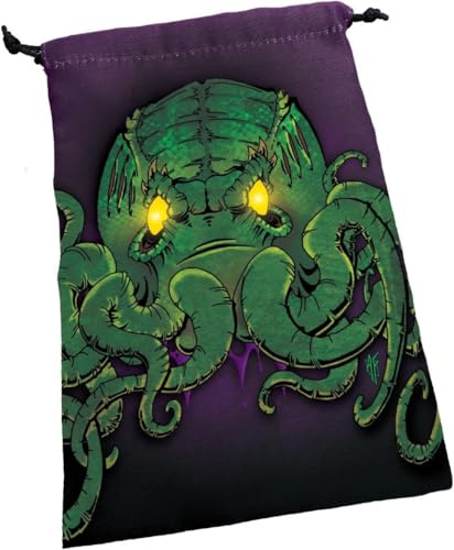 Deluxe Dice Bag: Cthulhu | Large Drawstring Bag 6” x 9” | Printed Fabric | Holds over 100 Dice | Includes One Custom Die | RPG | Roleplaying Game Bag | Tabletop Adventure | From Steve Jackson Games