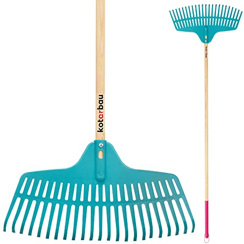 KOTARBAU® Garten-Rechen aus Kunststoff mit 23 Zinken Gartenharke mit Holzstiel 150 cm zum Lockern von Boden Laubbesen für Blumenbeet Handharke Gartengeräte Gartenwerkzeug