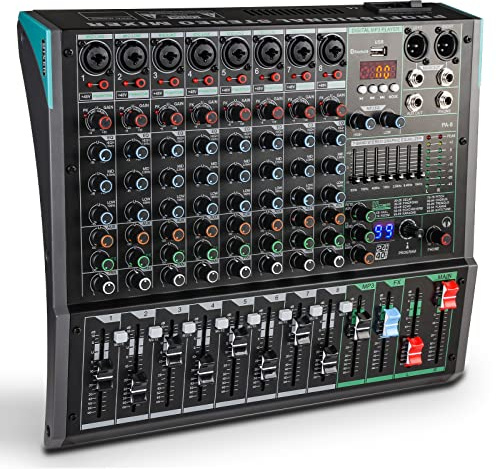 Mixers Audio 8 Channel Mixer, Dj Mixer Board Mixer Audio Bluetooth MP3 Mixer for Music With 99 Kinds of DPS Digital Effects, Usb Audio Mixer for Karaoke Speakers