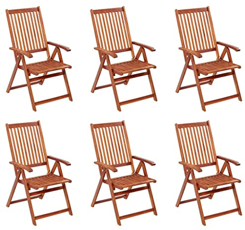 Makastle 6er Set Klappbare Gartenstühle Gartensessel Stuhl Sessel Balkonstuhl Campingstuhl Essstühle Klappstuhl Gartenmöbel, Braun 57 x 69 x 111 cm