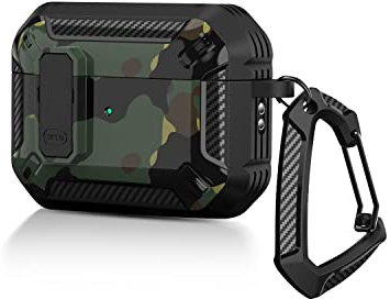 AirPods Pro di seconda generazione Case Cover 2022 con coperchio di chiusura e gancio portachiavi, custodia robusta a doppio strato, antipolvere, antiurto(verde mimetico)