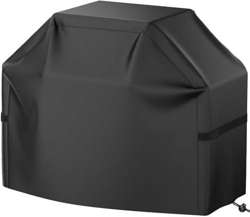 BBQ Grillabdeckung, wasserdicht, wetterfest, reißfest, UV-beständig, lichtbeständig, mit Klettverschlüssen, Gasgrillabdeckung für die meisten Grills, 152,4 cm, Schwarz