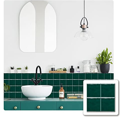 Alwayspon Dicke Fliesenaufkleber mit grünem Mosaik-Effekt, Vinyl, selbstklebend, Spritzschutz, wasserdicht, zum Aufkleben auf Fliesen, für Küche, Badezimmer, Wand, 15 x 15 x 10 Stück