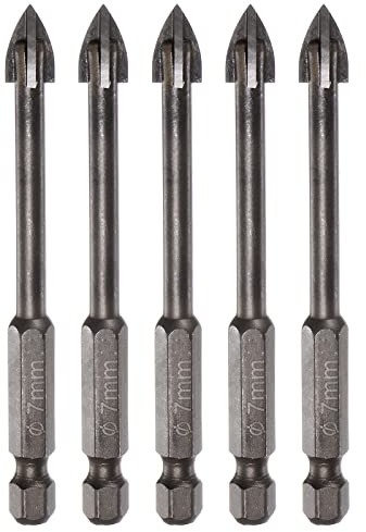 sourcing map 5pcs Titanium Coated Masonry Drill Bit, 7mm Triangle Concrete Drill Bits Ceramic Tile Drill Bit with 1/4 Hex Shank for Mirror and Ceramic Tile on Concrete Brick Wall