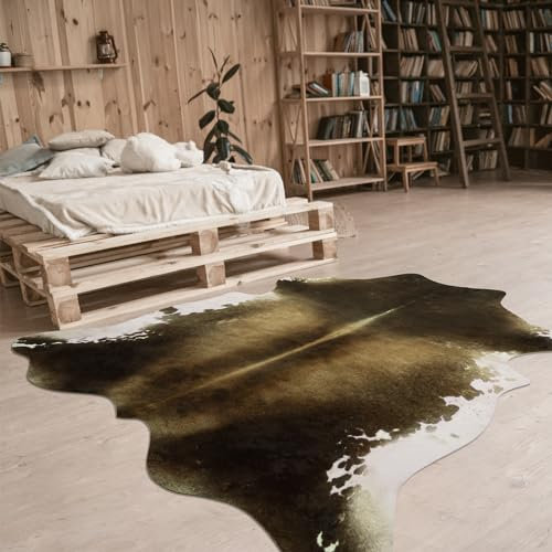 Goideal Teppich aus Rindsleder, Kunstfell, Tierhaut, Kuhfell-Teppich, für Wohnzimmer, Schlafzimmer, Wohnheim, Büro, Vintage, Western-Dekor, Braun, 157 x 140 cm
