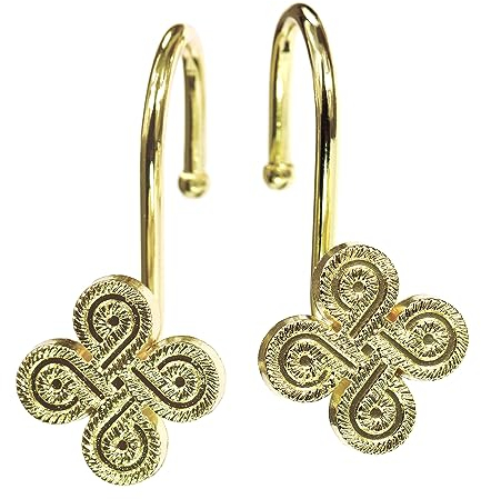 Gold Shower Curtain Hooks Rings: Rust Proof Metal Shower Hooks for Bathroom - Flower Clover Designed Decorative Curtain Rings Hangers for Shower Rod - Set of 12