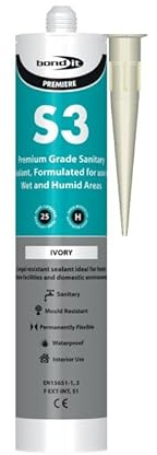 Bond-it 310ml S3 Grade Sanitary Silicone Sealant High Performance Bathroom Bath Kitchen Sink Shower Anti Mould Window Fungal Resistant Premium EU3 (Ivory, 1)
