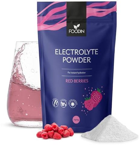 FOODIN Polvo Electrolítico sin azúcar 240 g – bebida isotónica en polvo para hidratación rápida, energía natural, dieta keto y vegana (Red Berries)