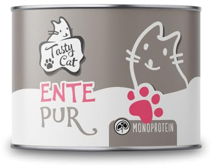 Tasty Cat Nassfutter für Katzen Mono Ente pur 6 x 200g. | getreidefrei | zuckerfrei | Monoprotein