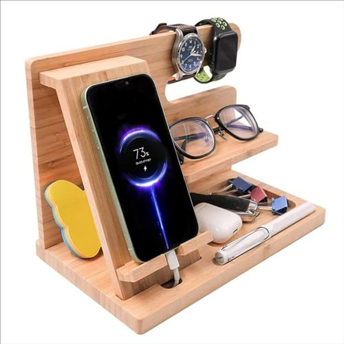 Station In Legno Per Telefono, Docking Station In Legno Per Smartphone,Docking Station In Legno Per Cellulare Supporto Portafoglio Orologio Supporto Regalo Da Uomo Anniversario Regalo Per Lui Marito (