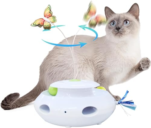 ALL FOR PAWS Jouet 3 en 1 interactif chat papillon flottant avec boules roulantes, jouet plume aléatoire automatique pour chaton Spinner jouets pour chats d'intérieur