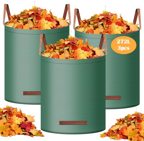 Sacco per Rifiuti da Giardino 3 X 272 L, Sacchi Giardinaggio Autoportante e Pieghevole, Stabile, Borsa da Giardino Robusto, Grandi Sacchi da Giardino per Rifiuti da Giardino, Erba, Fogliame, Siepi