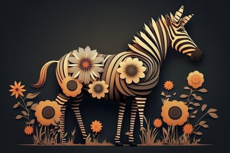adrium Acryl-Bild 90 x 60 cm: Verrückte Blumen auf einem Zebradruck (200273941)