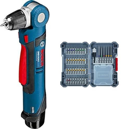 Bosch Professional Akku Winkelbohrmaschine GWB 12V-10 (ohne Akkus und Ladegerät, in L-Boxx) + 40-tlgs. Bohrer Bit Set (Pick and Click, extra harte Schrauber Bits, mit Universalhalter)
