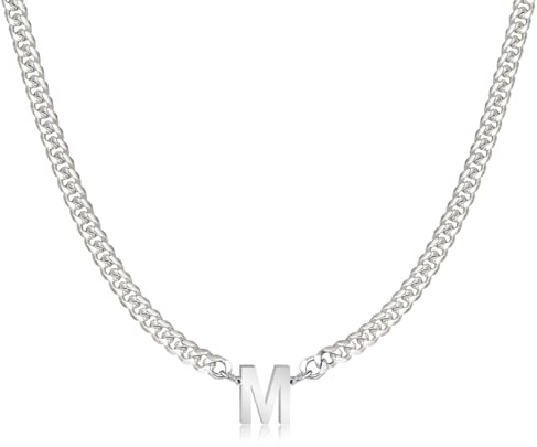 TOLOWOBK Kette Herren mit Buchstaben, Silber Edelstahl Ketten Panzerkette Halskette Herren Jungen A-Z Buchstabe Anhänger Kette Männer Weihnachten Geburtstag Geschenke für Papa Sohn Enkel Neffe Bruder