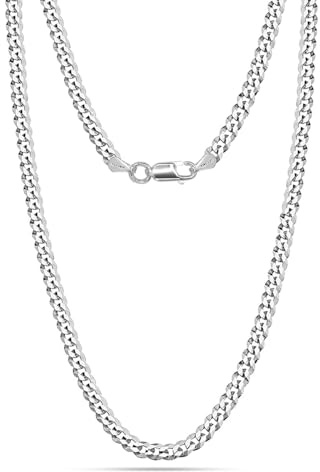 LeCalla Solid 925 Sterling Silver Italian 5mm Diamond-Cut Cuban Link Curb Chain Necklace for Women Men (16, 18, 20, 22, 24, 26 Inches), Made in Italy