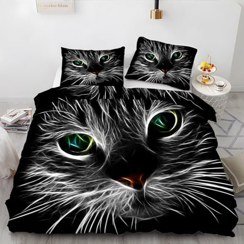 BettwäSche 220x240 Linie Bettbezug mit 2 Kissenbezug 80x80 cm Weiche und Angenehme 120g Mikrofaser Bettwaren Katze Bettwäsche-Sets 3-Teilig mit Reißverschluss für EinzelbettDoppelbett