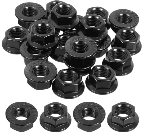 sourcing map M10x1.25mm Serrated Flange Hex Lock Nuts, 20Pcs 304 Stainless Steel Non-Slip Metric Hexagon Flange Nut, Full Thread, Bright Finish, Black