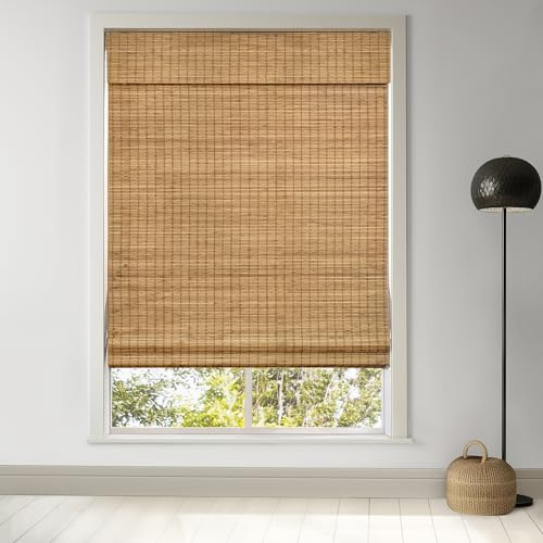 LazBlinds Cordless Bamboo Roman Shades, Privacy Blinds for Interior Windows, Room Darkening Roll Up Bamboo Blinds for Home & Patio, 27.5 W x 64 H, Highfield Teak