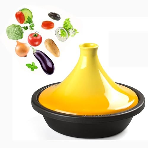 Yiustldd Marmite à tajine pour la Cuisson, cocotte en céramique pour Braiser la Cuisson Lente, marmite à tajine Marocaine avec Couvercle,Jaune
